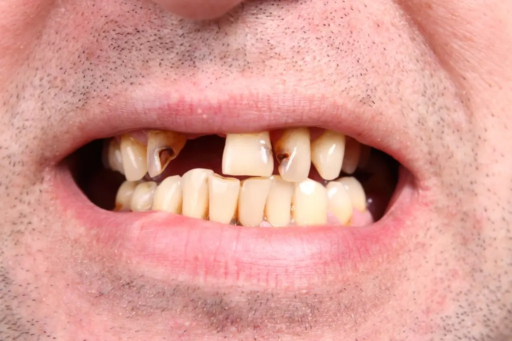 closeup of a smokers teeth